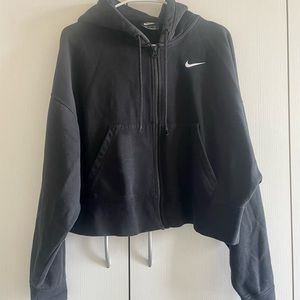 Nike Cropped Fleece Zip Thru Hoodie Black